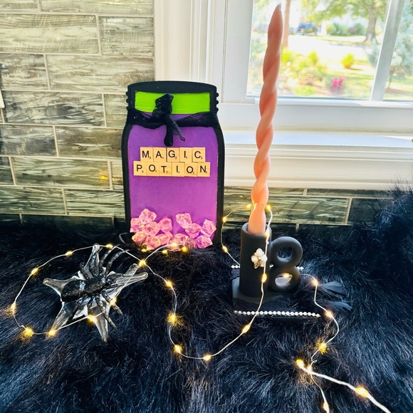 HANDMADE Halloween Magic Potion Spider Web Scene Set Display - Picture 5 of 10